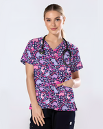 Playful Dinosaur Jurassic Women Scrub Top