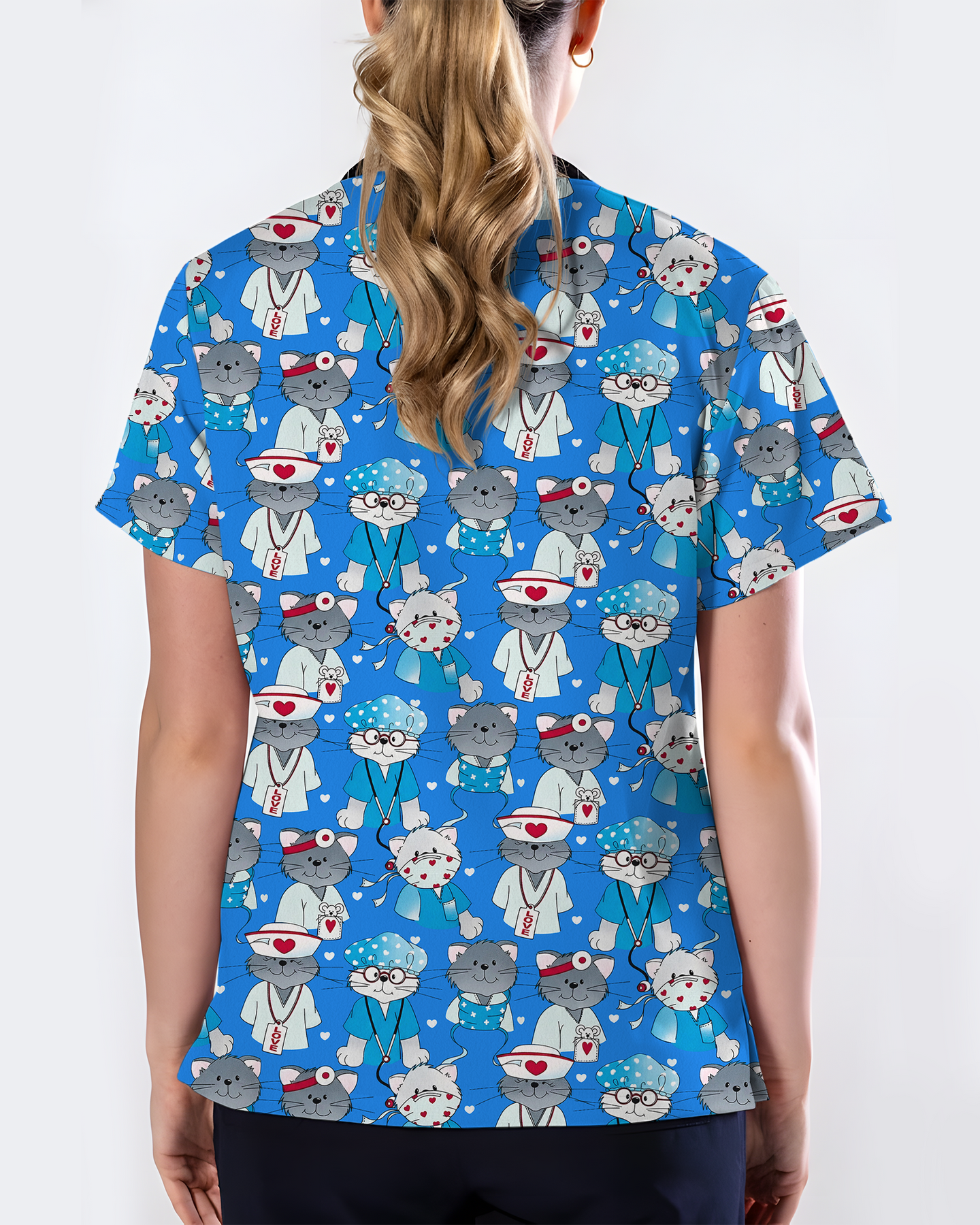 Adorable Nurse Cats Women Scrub Top