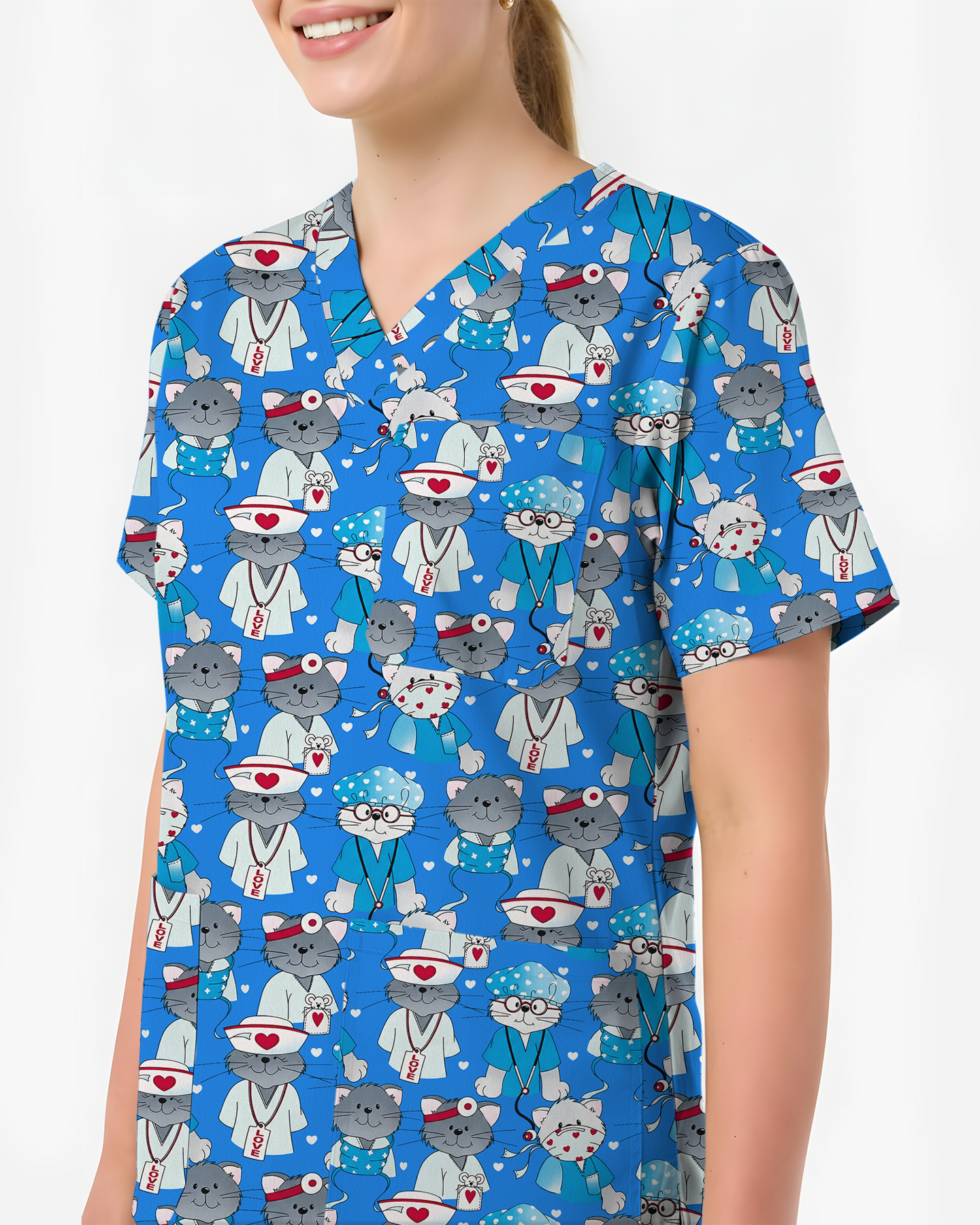Adorable Nurse Cats Women Scrub Top
