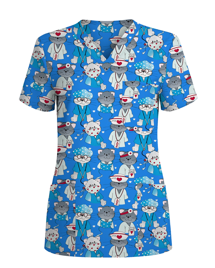 Adorable Nurse Cats Women Scrub Top