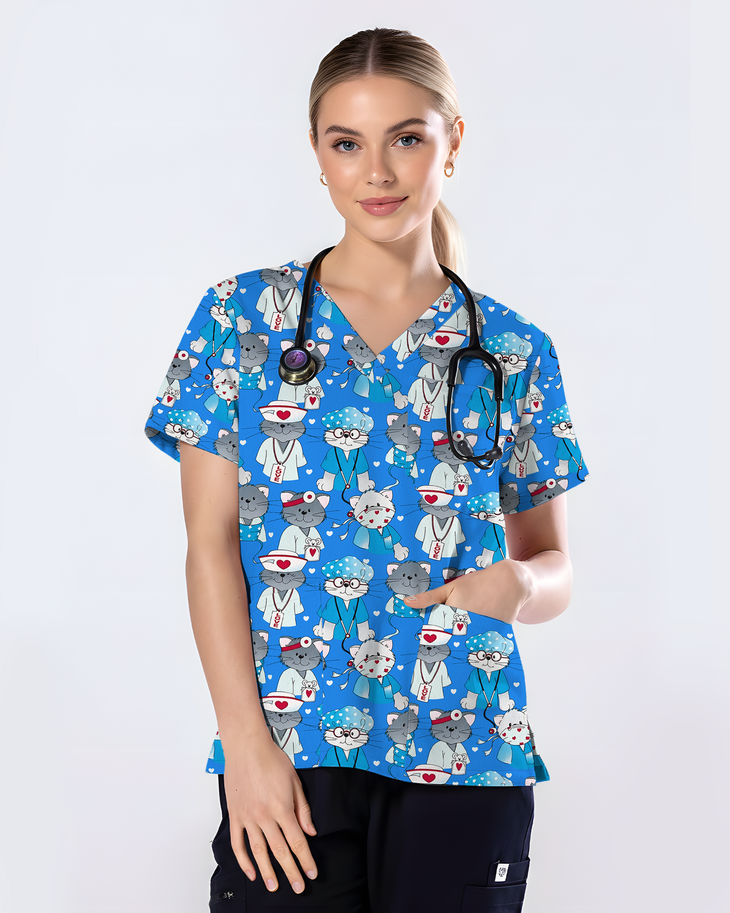 Adorable Nurse Cats Women Scrub Top