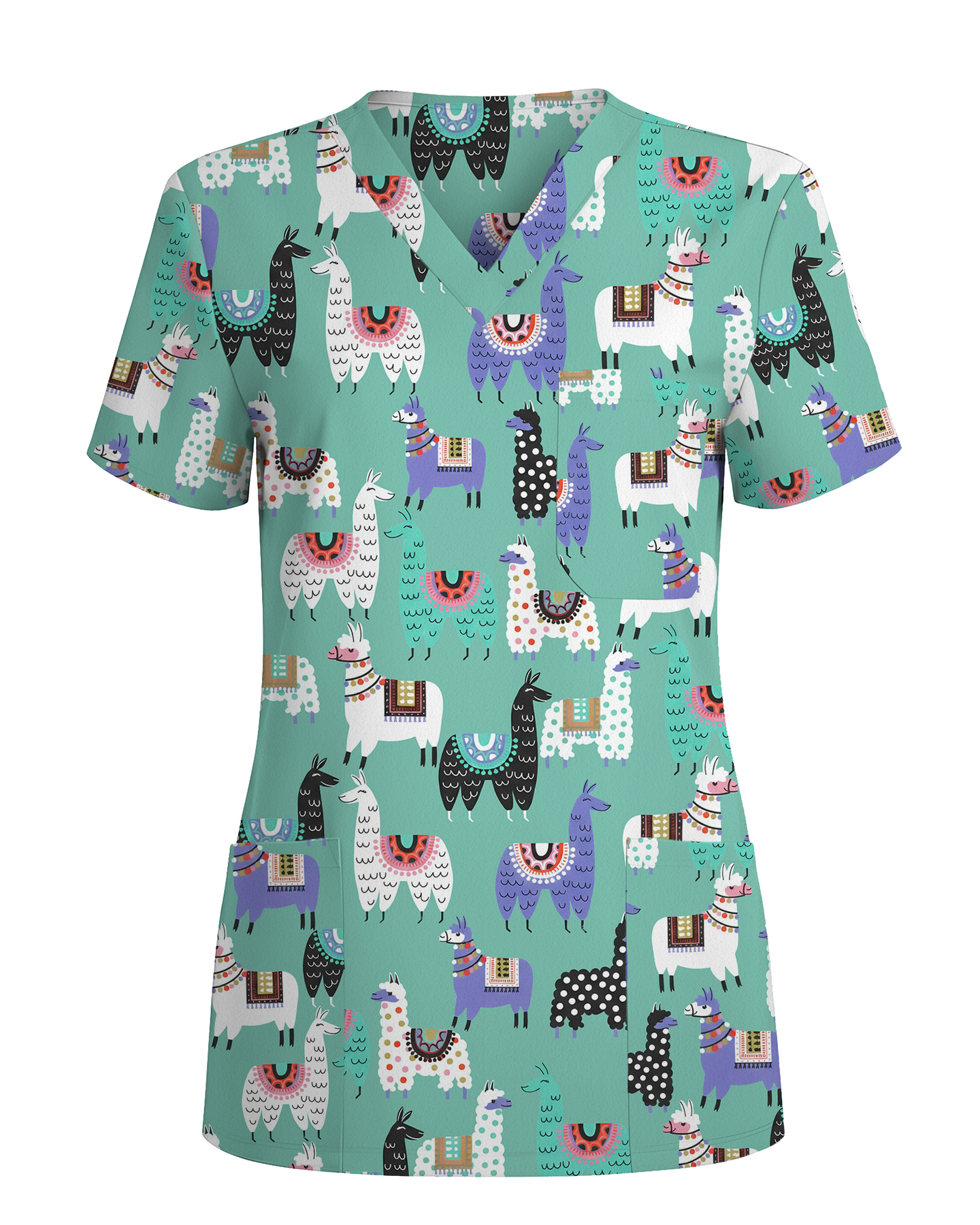 Whimsical Llama Friends Women Scrub Top
