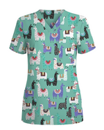 Whimsical Llama Friends Women Scrub Top