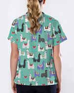 Whimsical Llama Friends Women Scrub Top