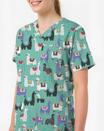 Whimsical Llama Friends Women Scrub Top