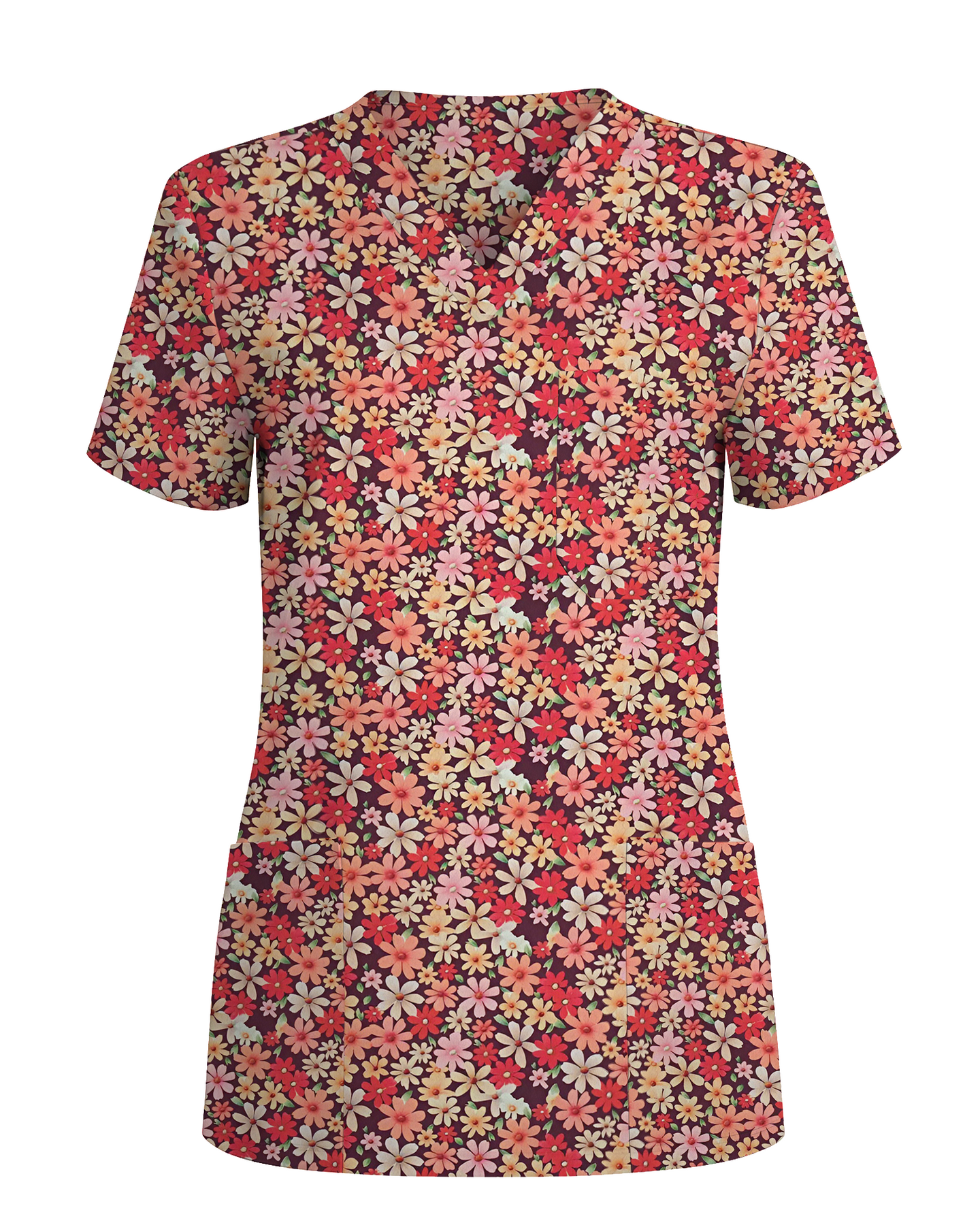 Autumn Meadow Floral Women Scrub Top