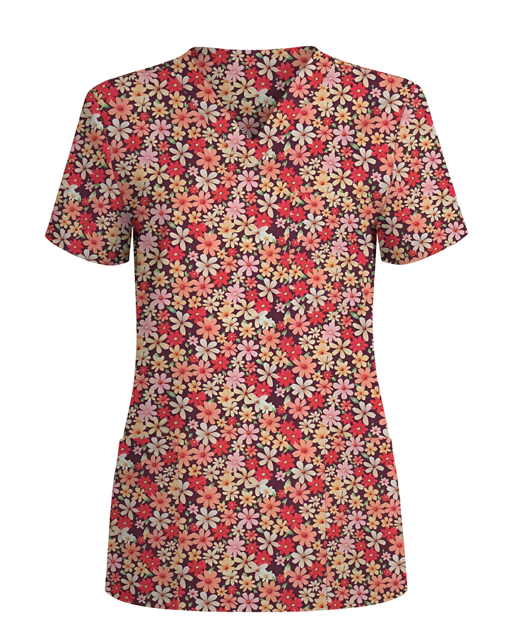 Autumn Meadow Floral Women Scrub Top