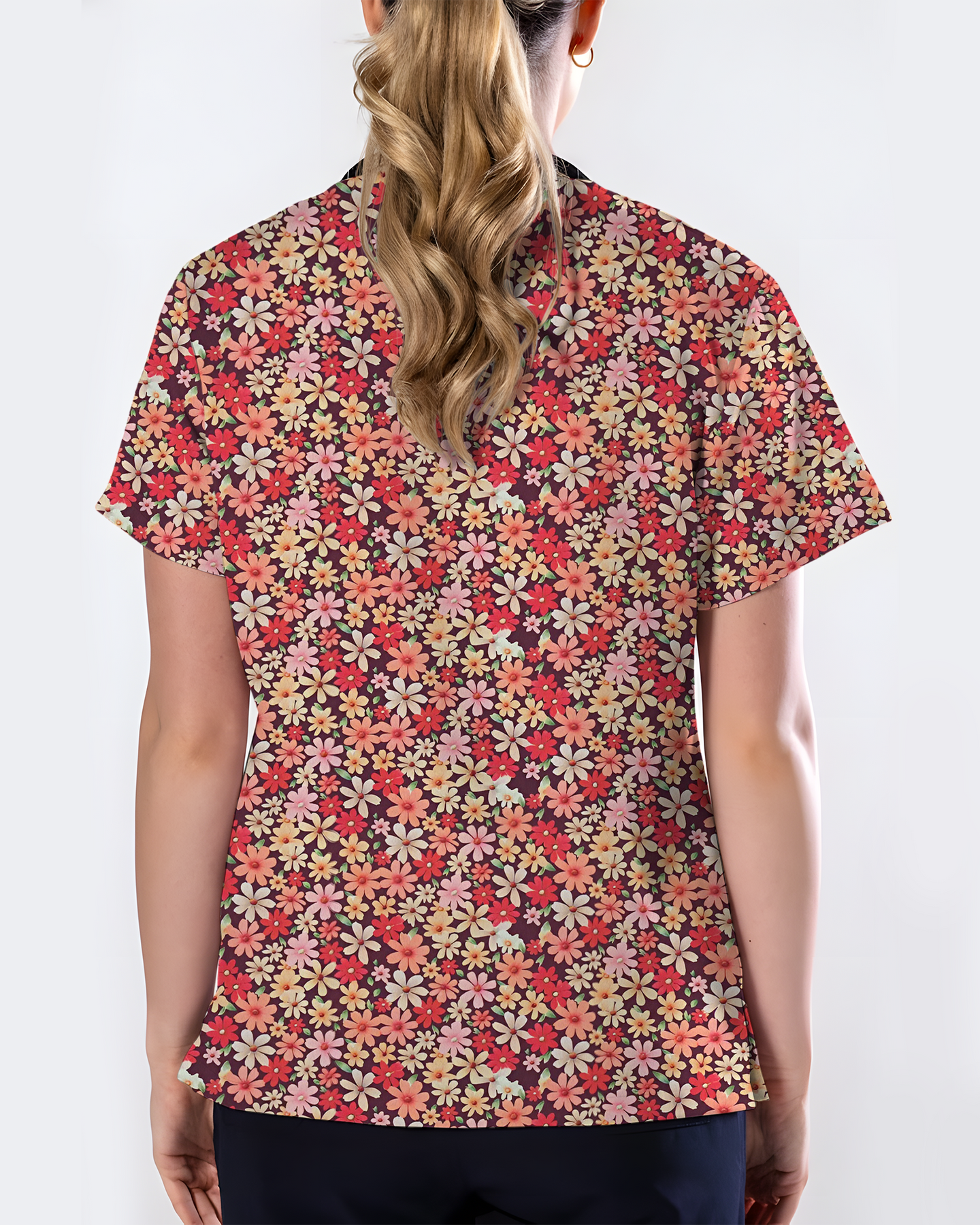 Autumn Meadow Floral Women Scrub Top
