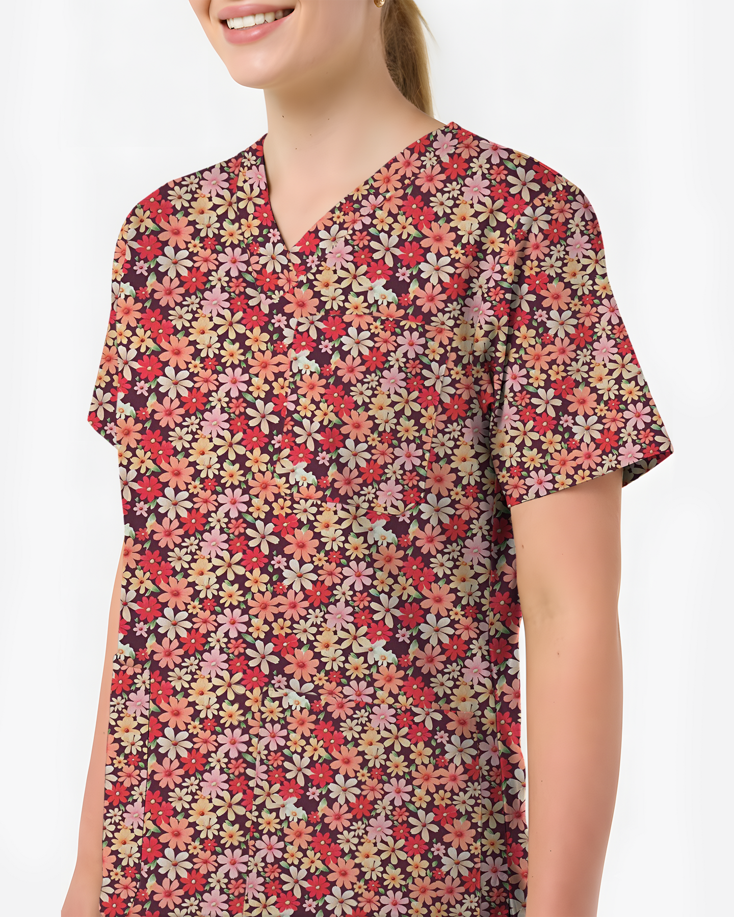 Autumn Meadow Floral Women Scrub Top