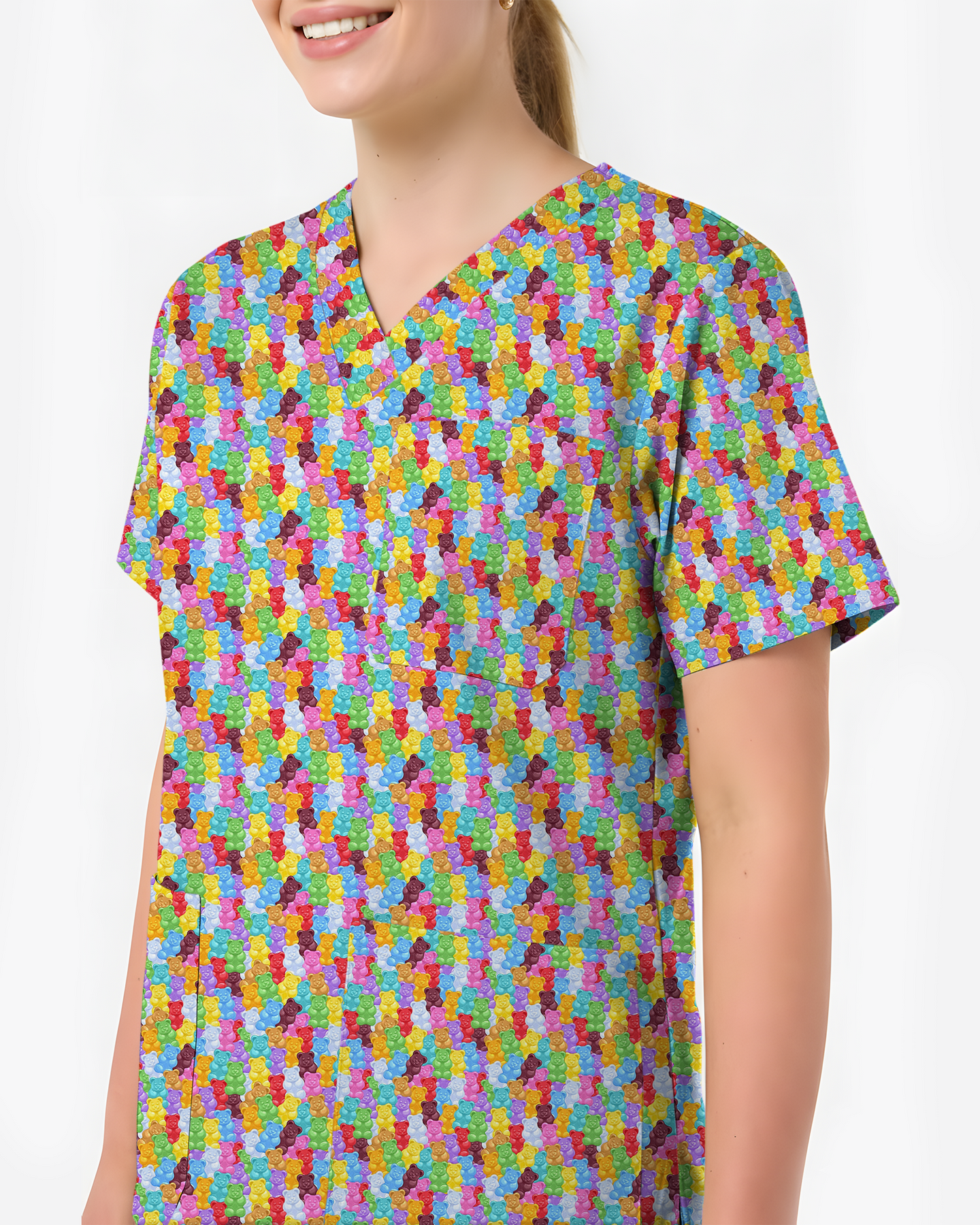 Rainbow Gummy Bear Women Scrub Top