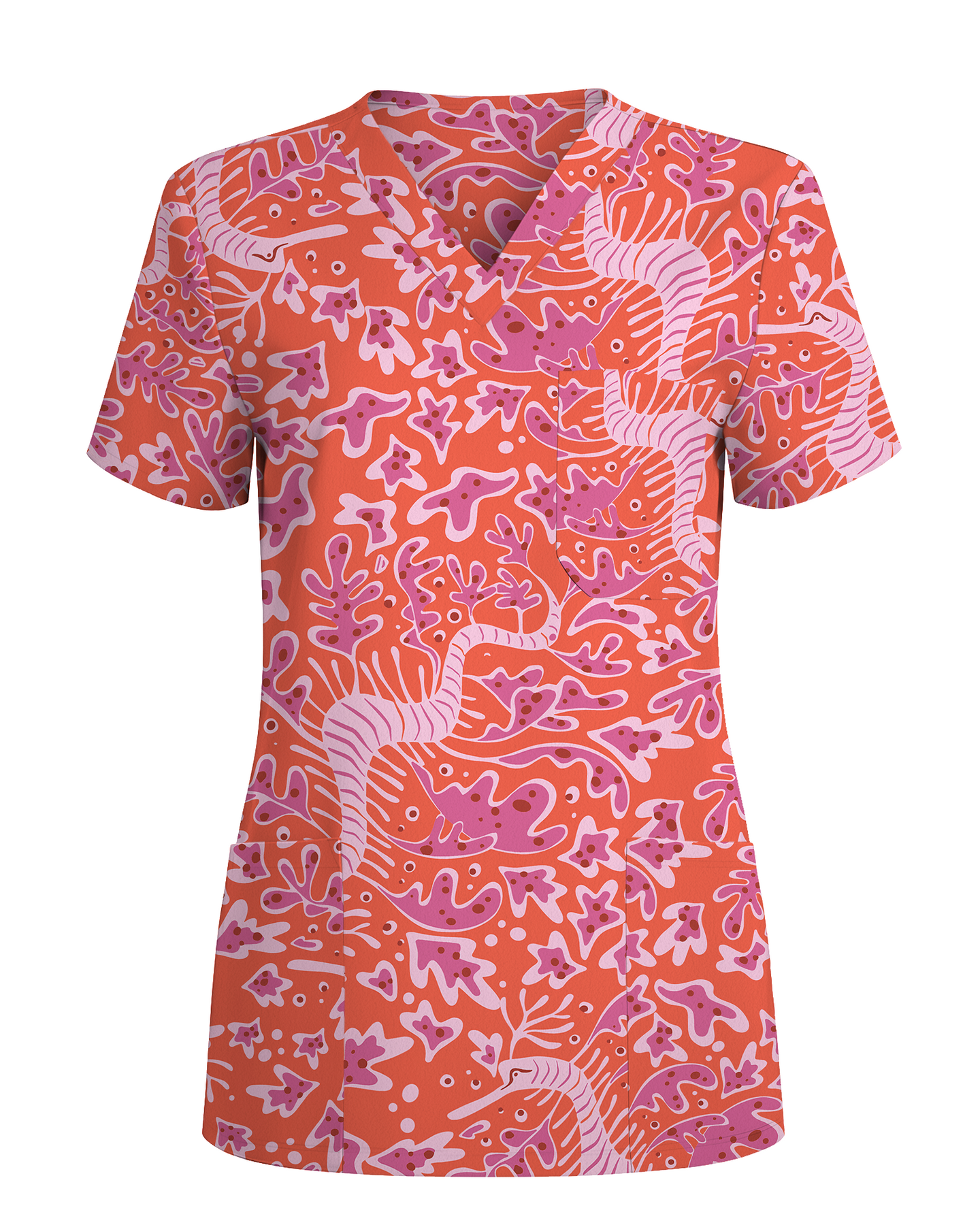 Pink Coral Garden Women Scrub Top