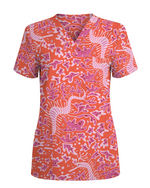 Pink Coral Garden Women Scrub Top