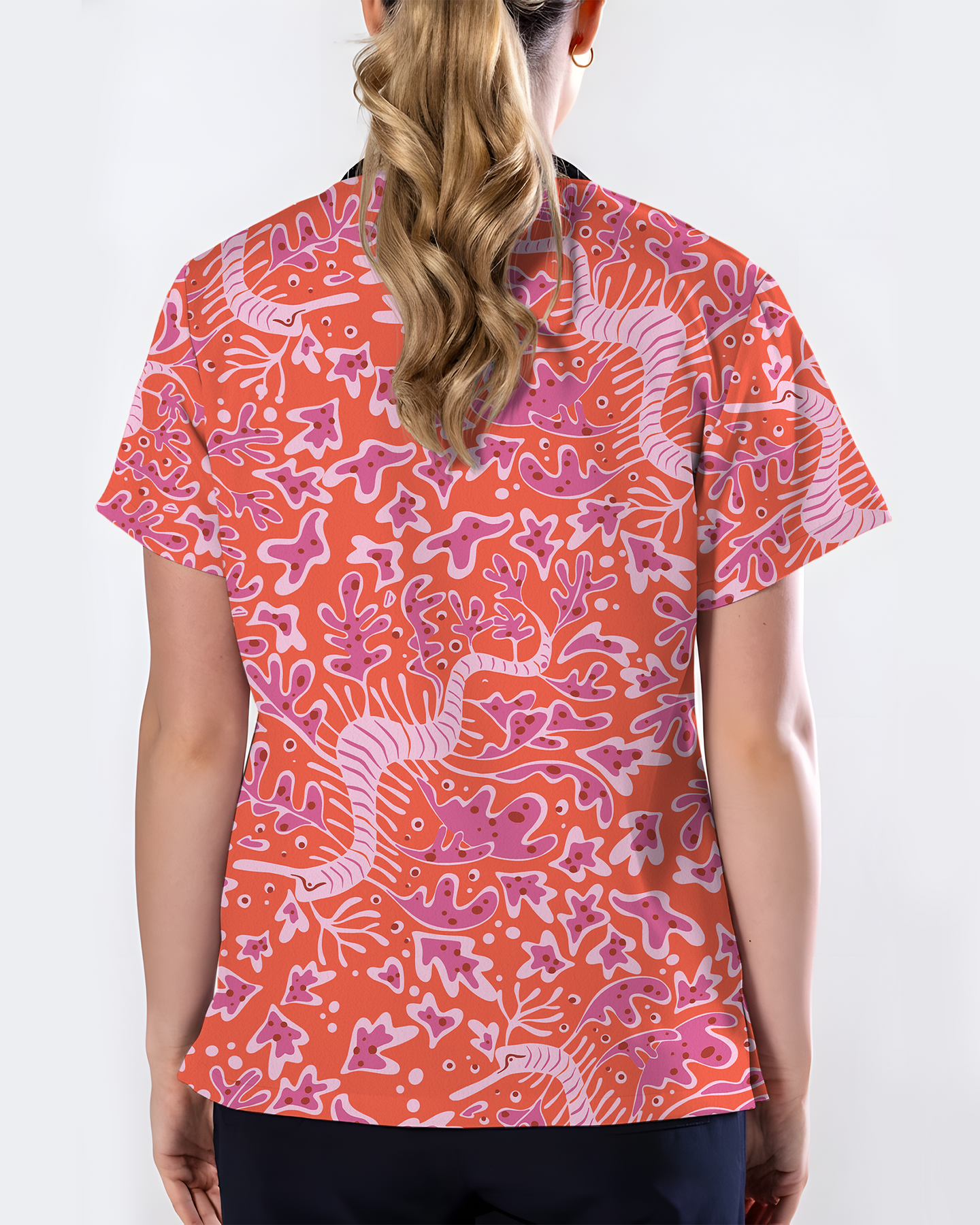 Pink Coral Garden Women Scrub Top