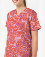 Pink Coral Garden Women Scrub Top