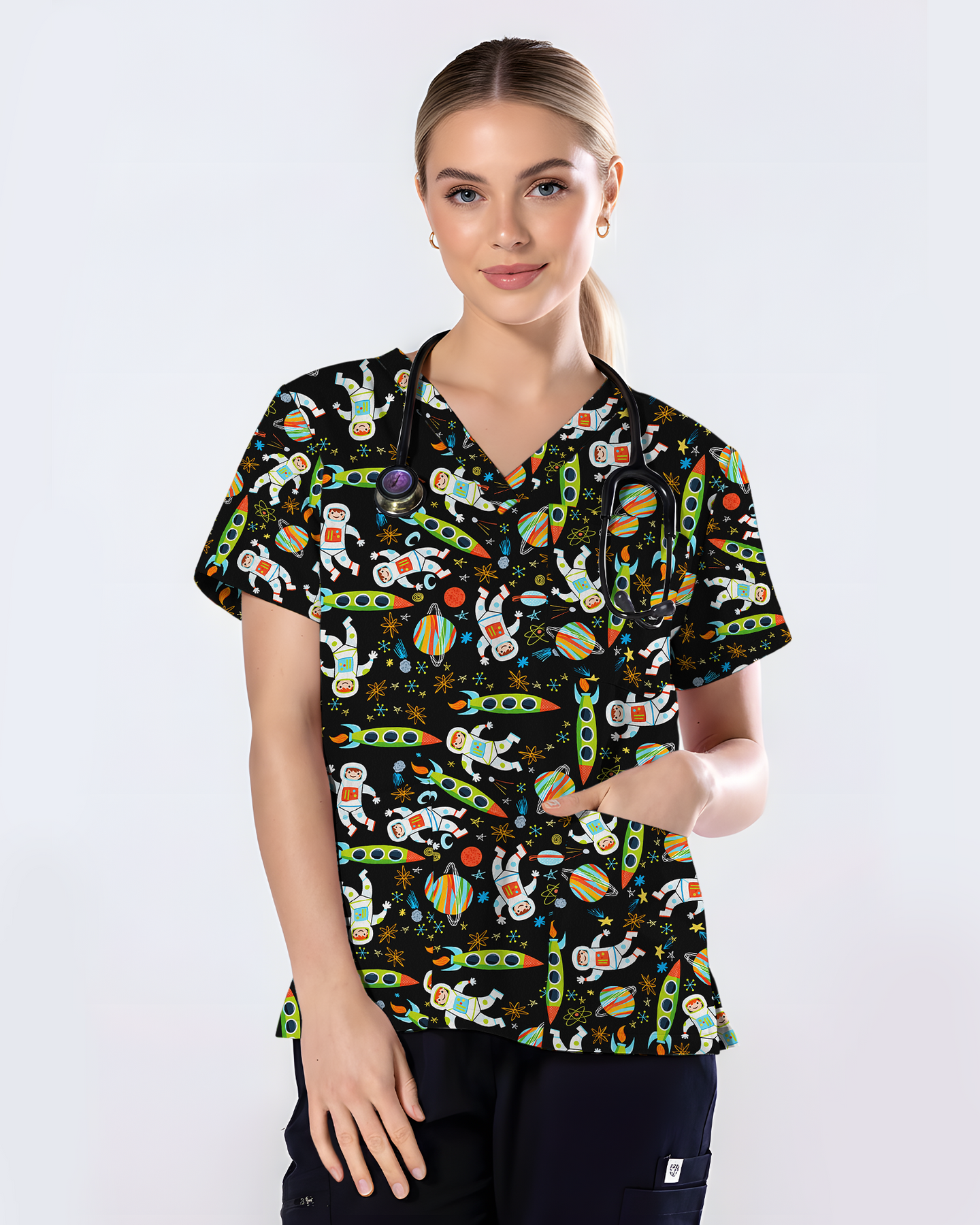 Astronaut Dreams Medical Women Scrub Top