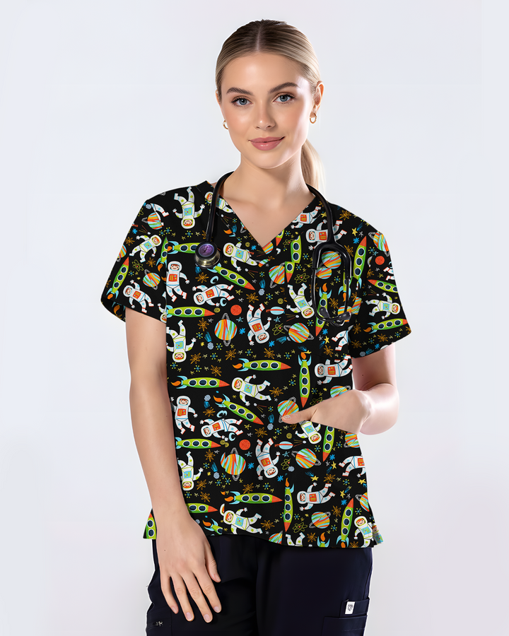 Astronaut Dreams Medical Women Scrub Top