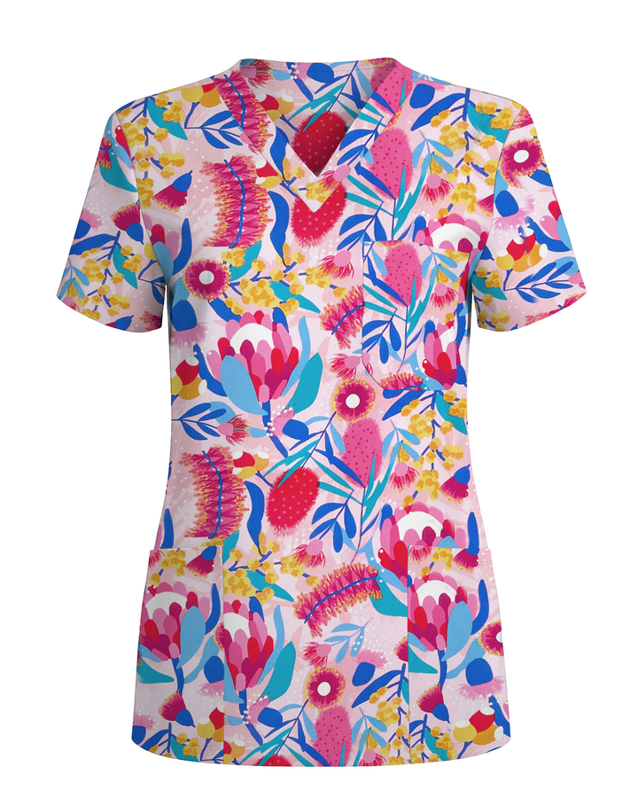 Pink Paradise Flora Women Scrub Top
