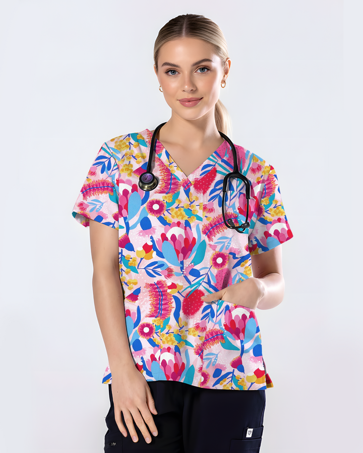 Pink Paradise Flora Women Scrub Top