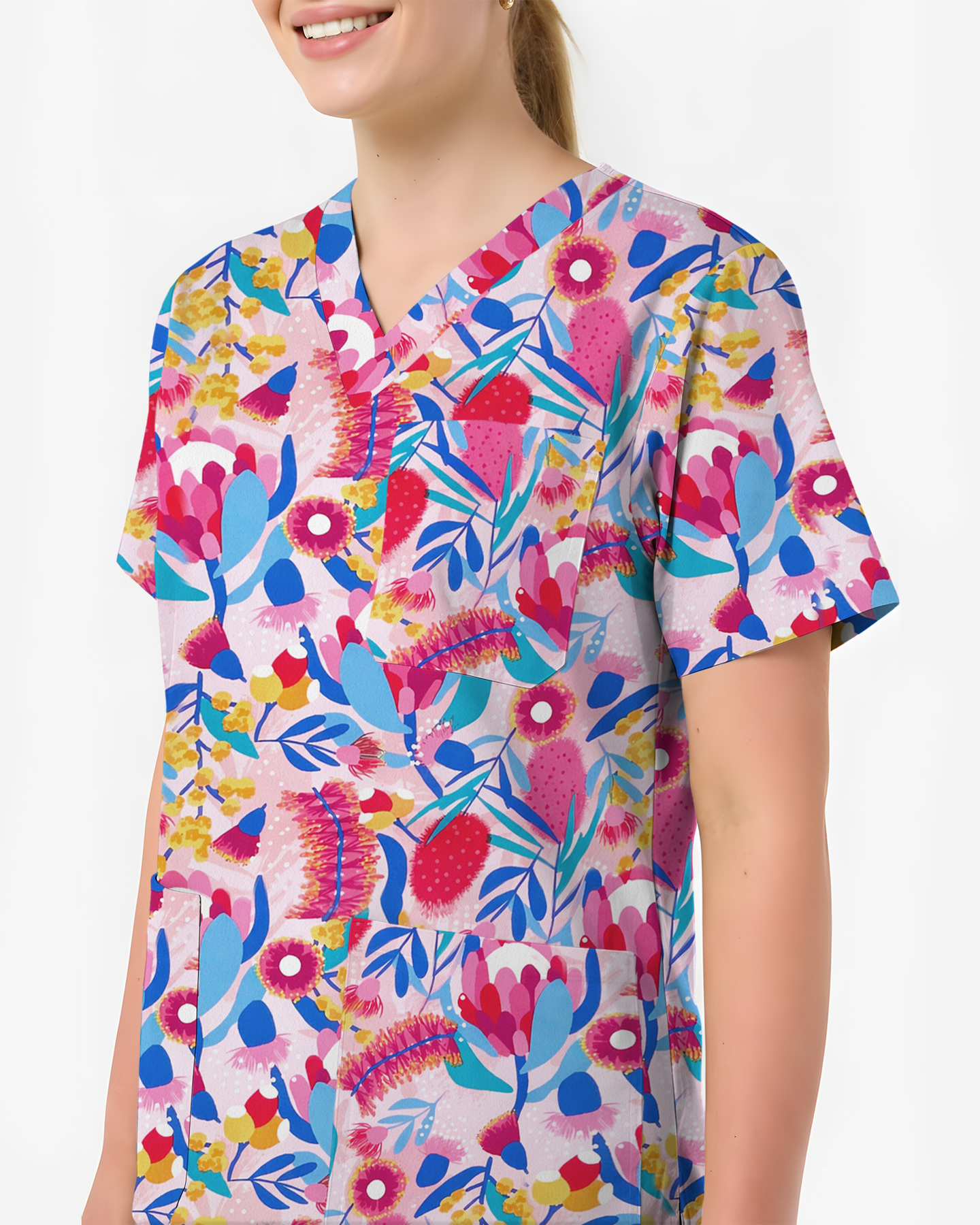Pink Paradise Flora Women Scrub Top
