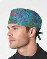 Teal Peacock Plume Scrub Cap