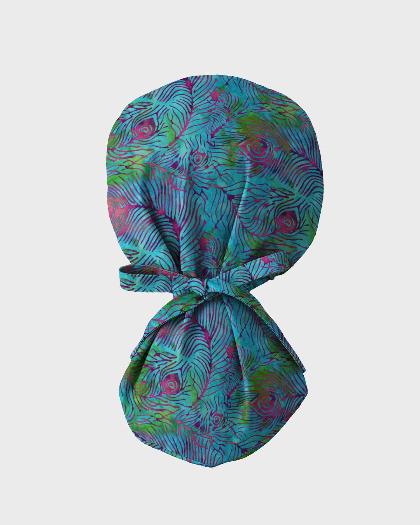 Teal Peacock Plume Scrub Cap