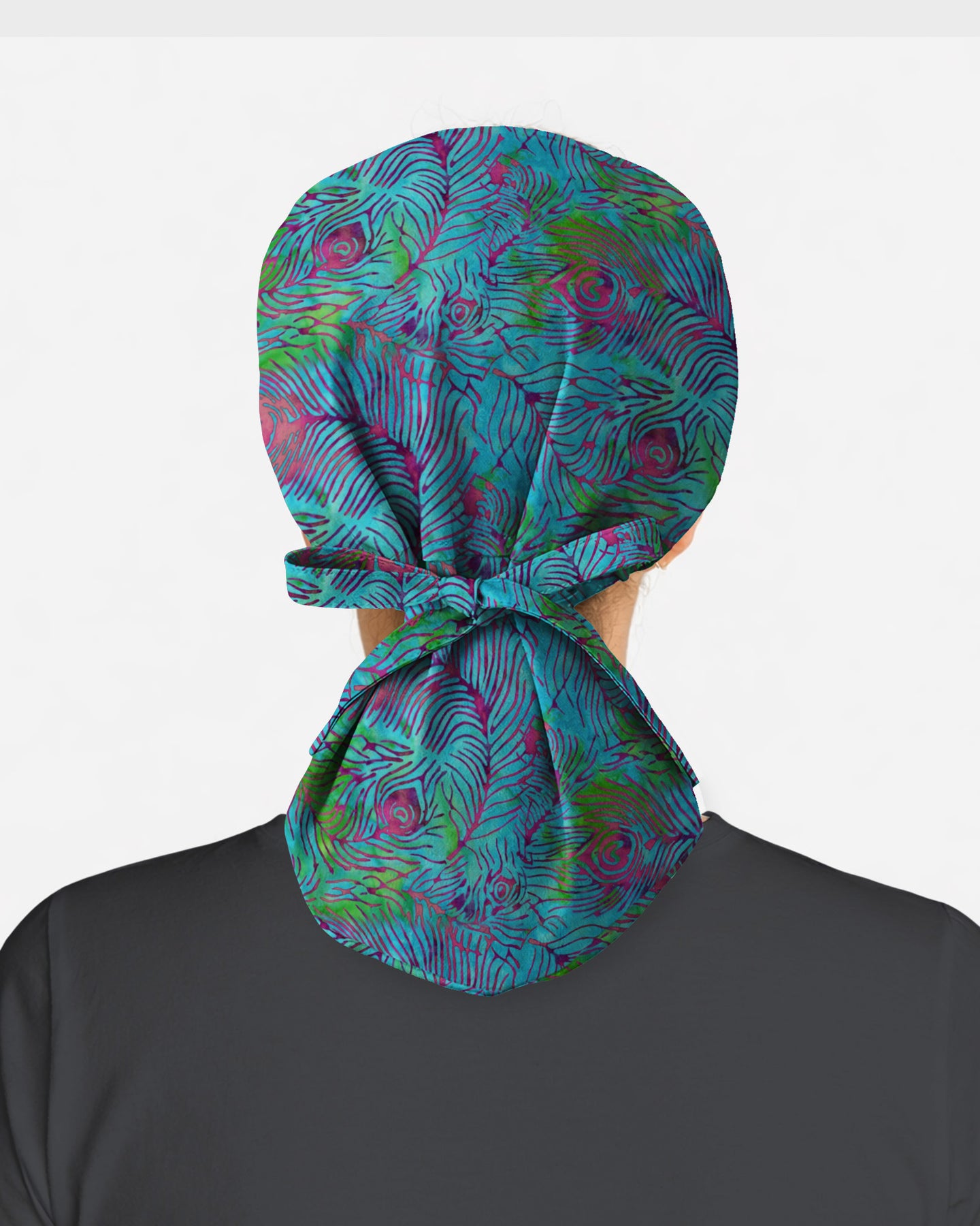 Teal Peacock Plume Scrub Cap