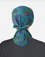 Teal Peacock Plume Scrub Cap