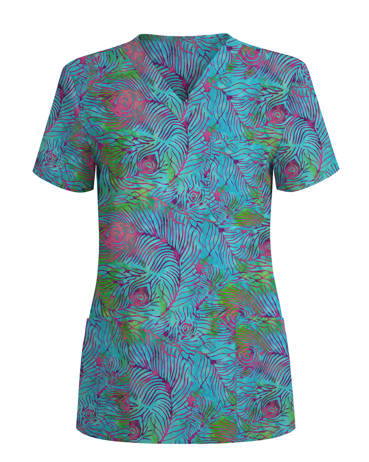 Teal Peacock Plume Women Scrub Top