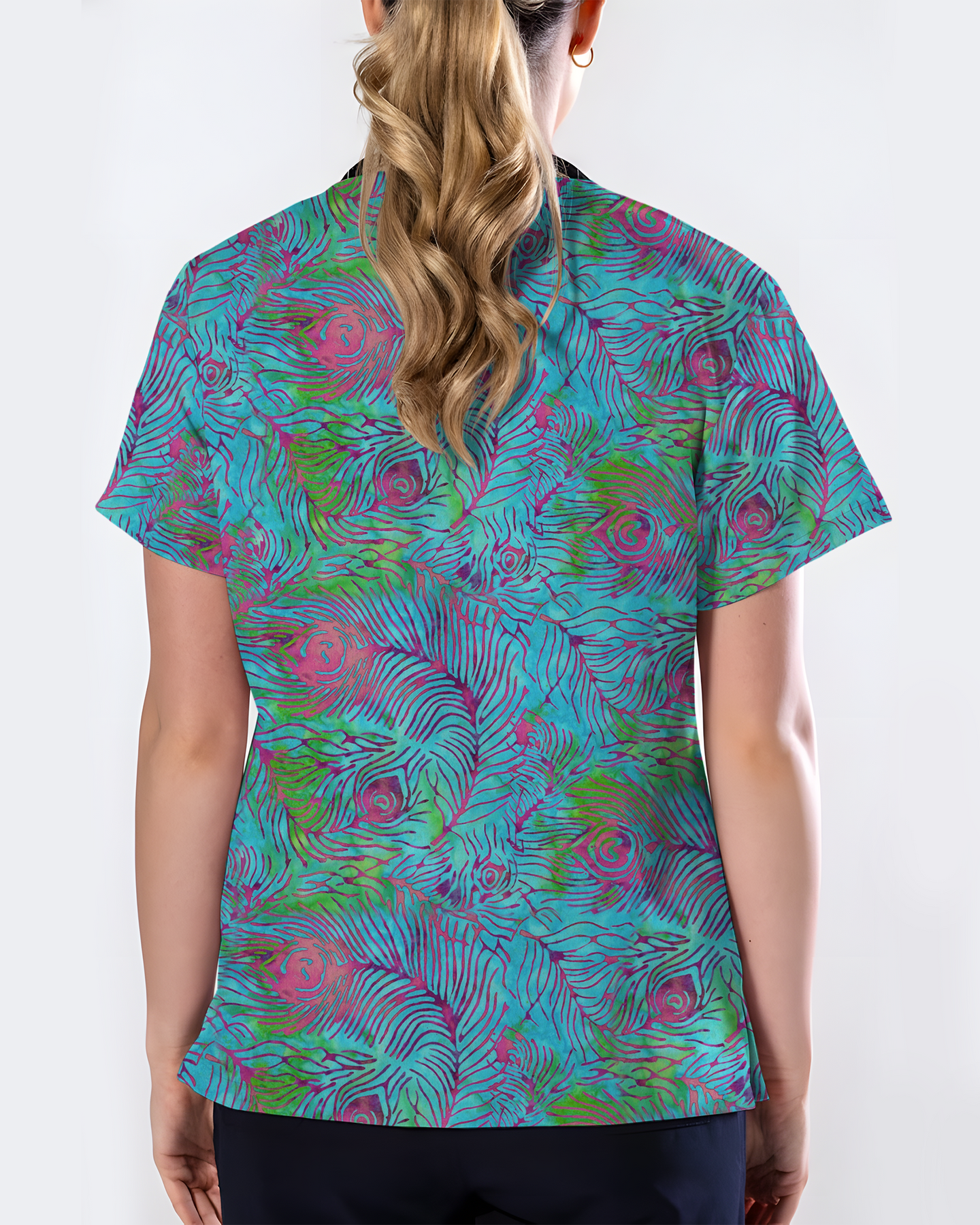 Teal Peacock Plume Women Scrub Top