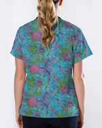 Teal Peacock Plume Women Scrub Top