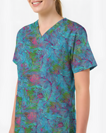Teal Peacock Plume Women Scrub Top