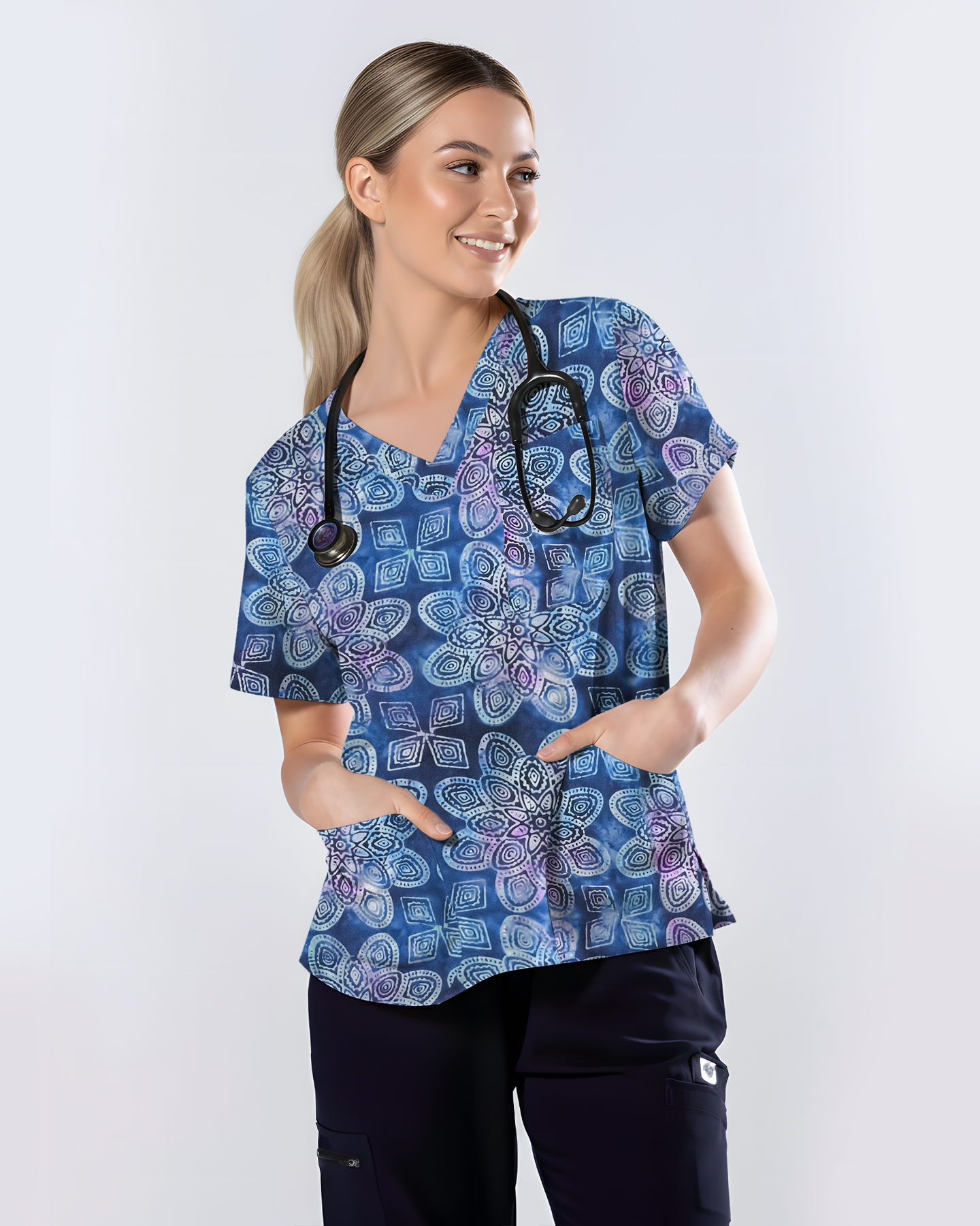 Serene Geometric Bloom Women Scrub Top