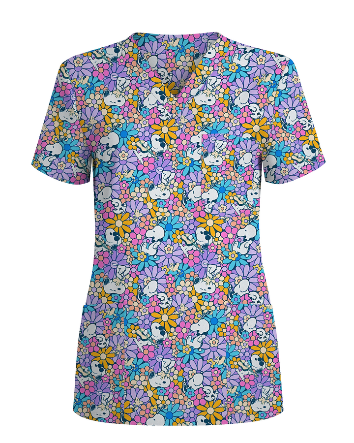 Playful Bunny Blossom Women Scrub Top