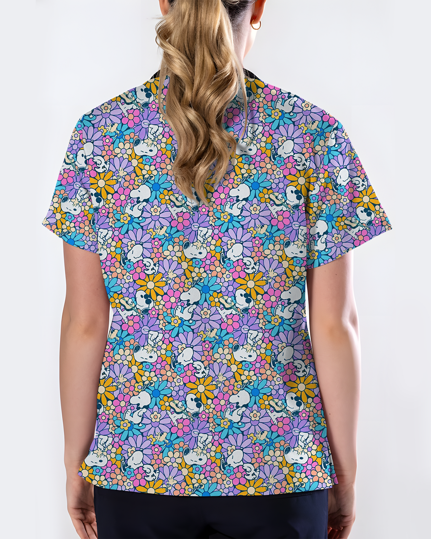 Playful Bunny Blossom Women Scrub Top