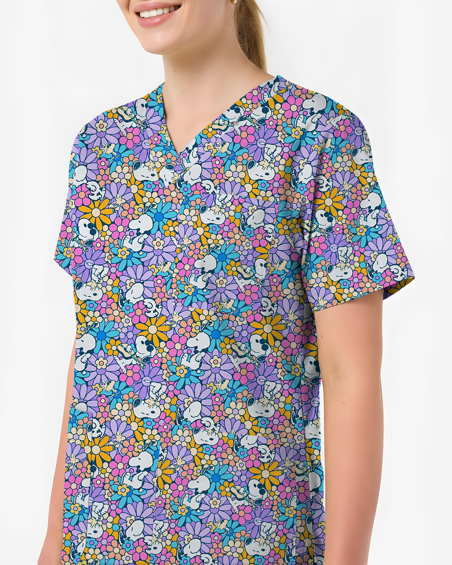 Playful Bunny Blossom Women Scrub Top