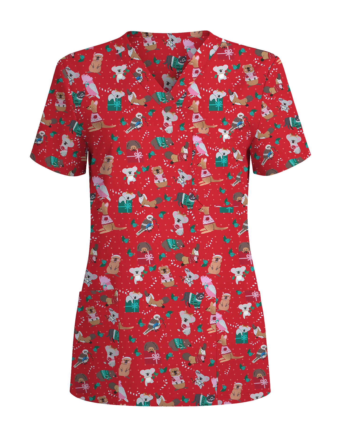 Christmas Cheer Animal Women Scrub Top