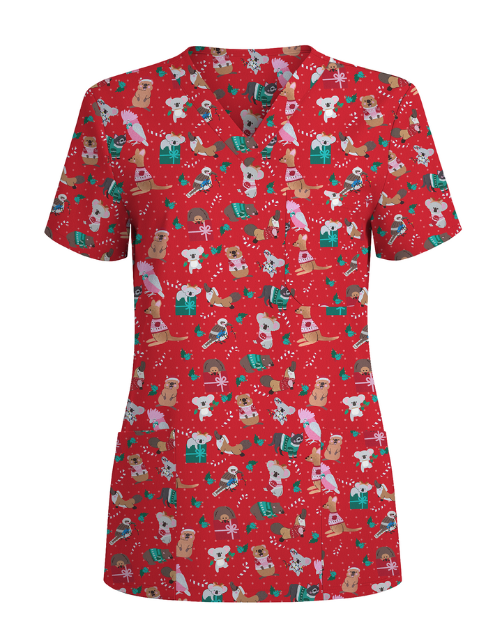 Christmas Cheer Animal Women Scrub Top
