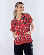 Christmas Cheer Animal Women Scrub Top