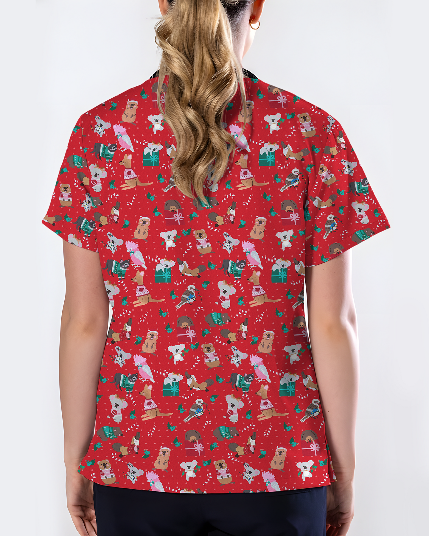 Christmas Cheer Animal Women Scrub Top