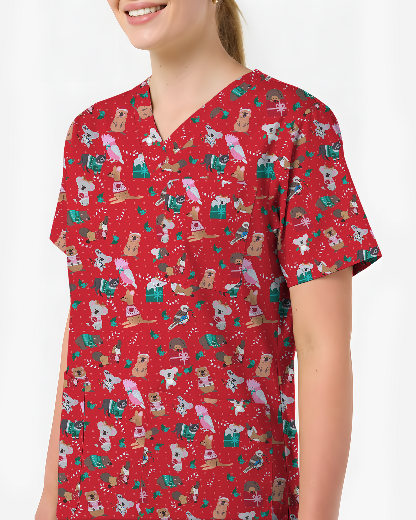 Christmas Cheer Animal Women Scrub Top