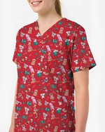 Christmas Cheer Animal Women Scrub Top