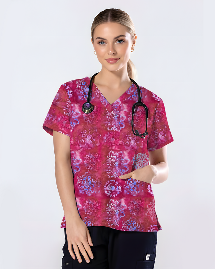 Rose Mandala Bloom Women Scrub Top