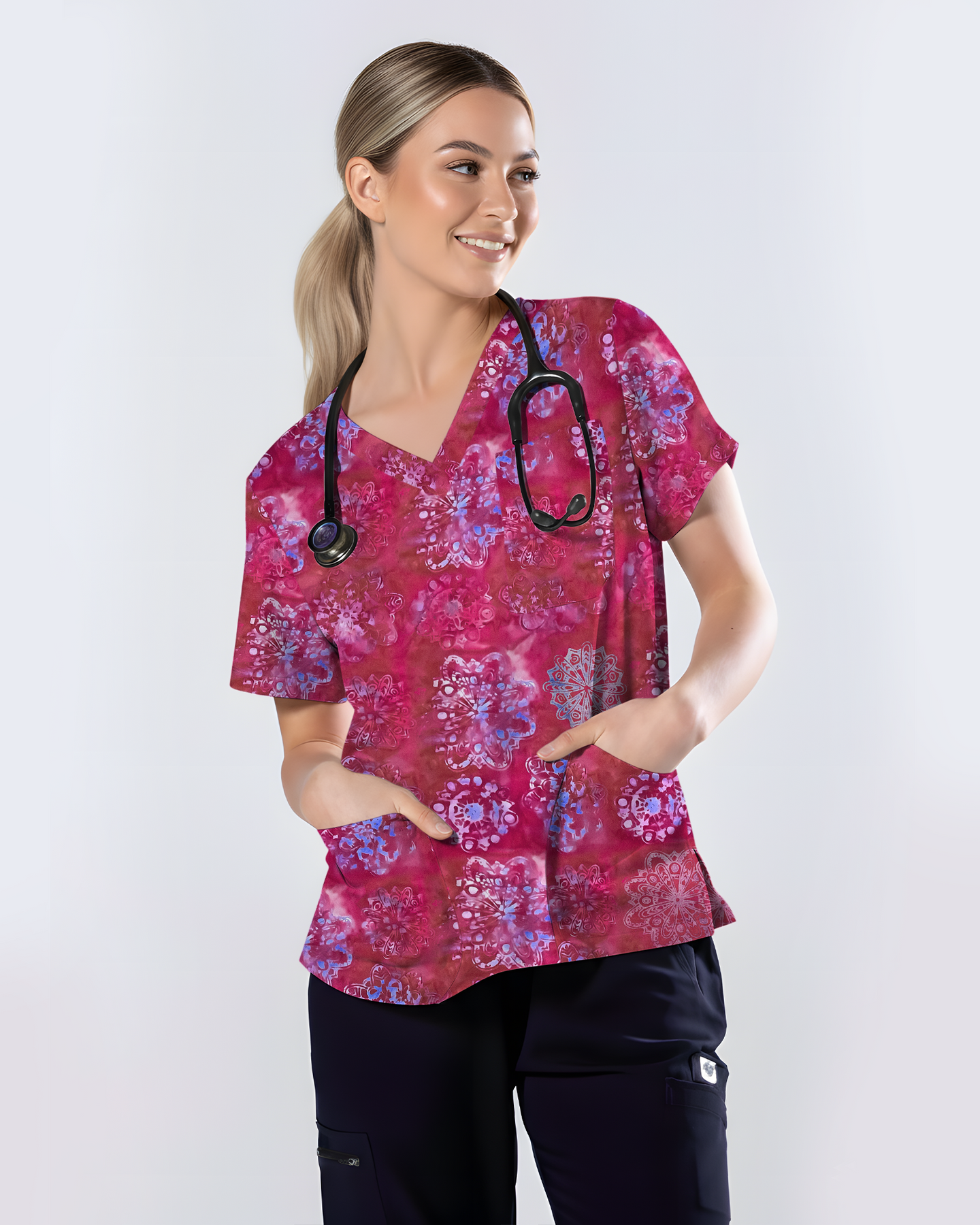 Rose Mandala Bloom Women Scrub Top