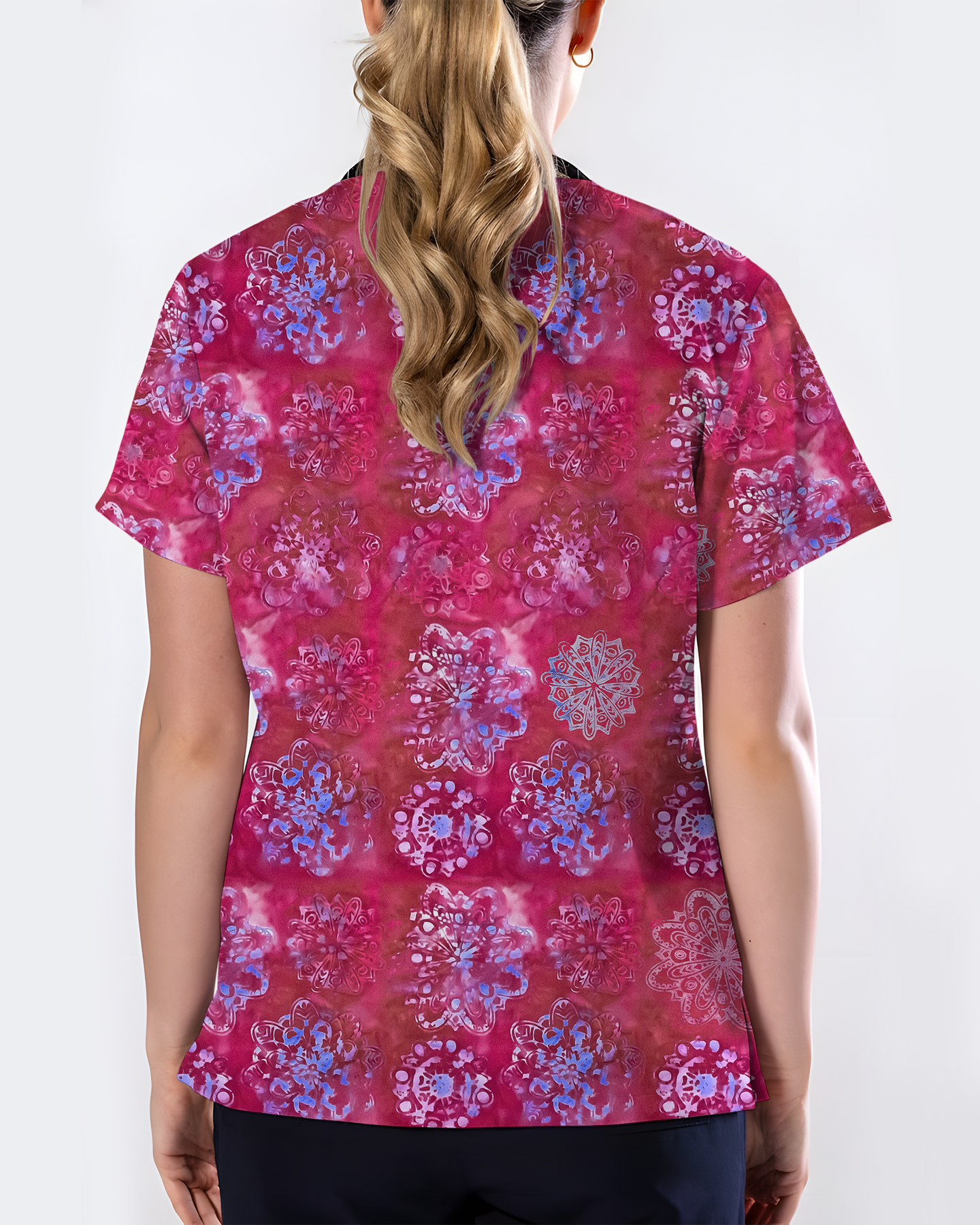 Rose Mandala Bloom Women Scrub Top