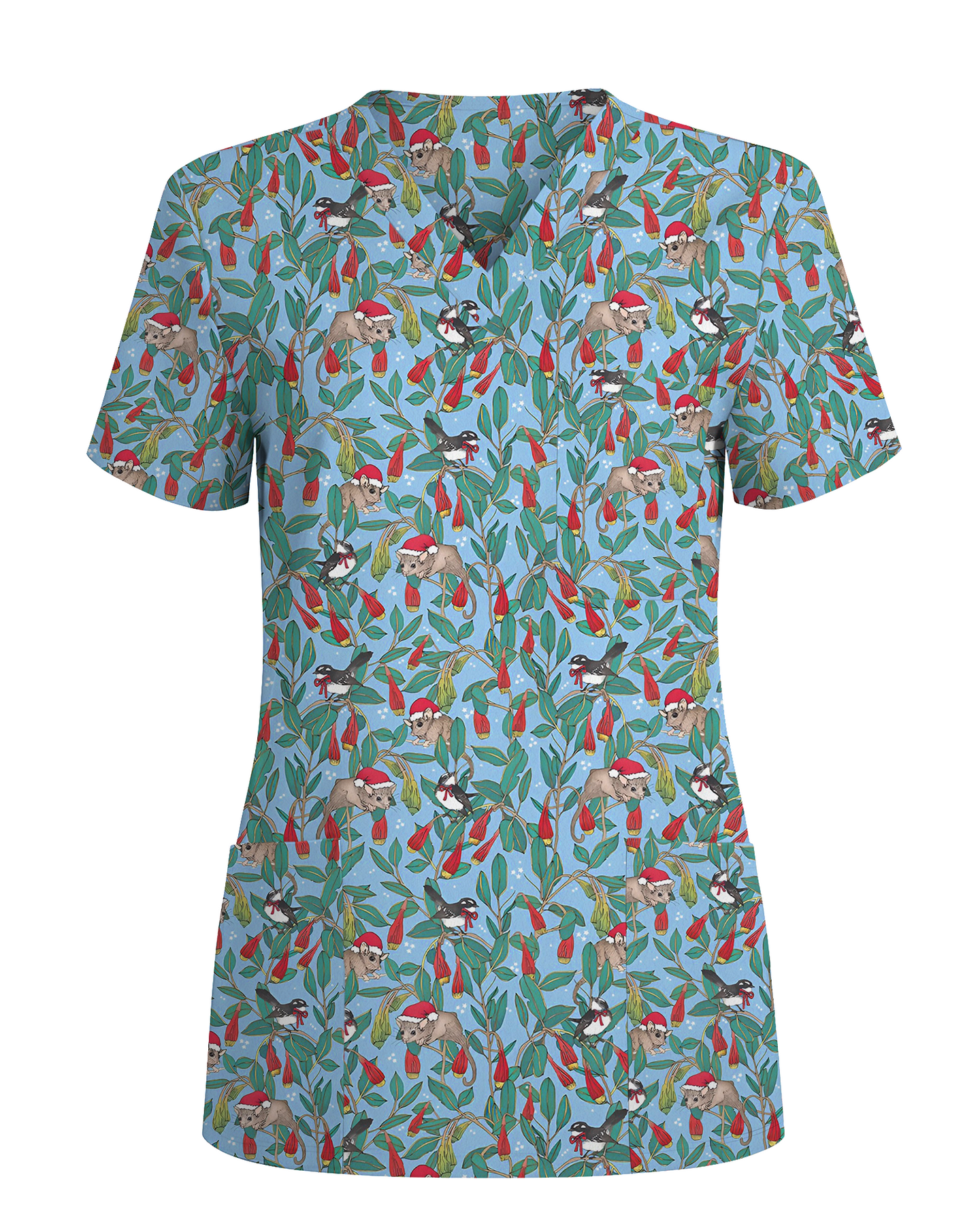 Festive Bushland Bloom Women Scrub Top
