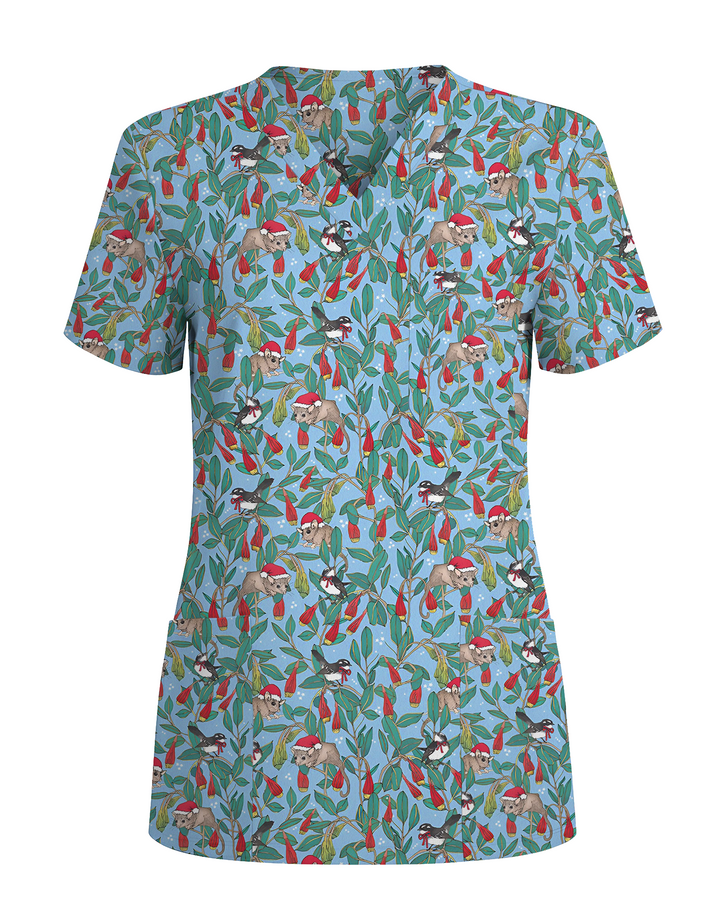 Festive Bushland Bloom Women Scrub Top
