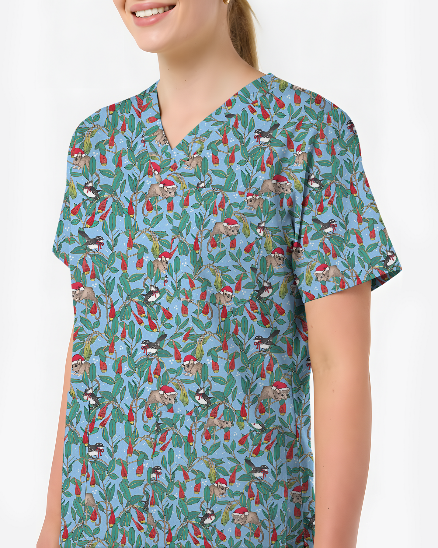 Festive Bushland Bloom Women Scrub Top