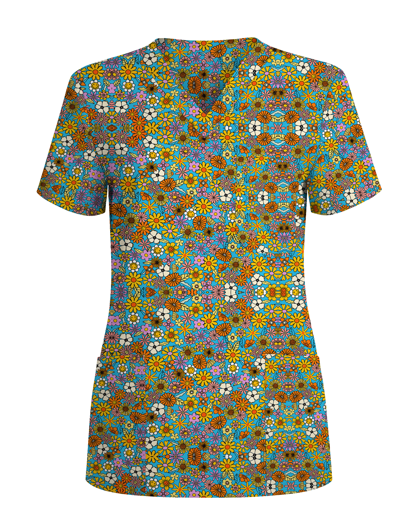 Bright Wildflower Meadow Women Scrub Top