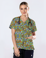 Bright Wildflower Meadow Women Scrub Top