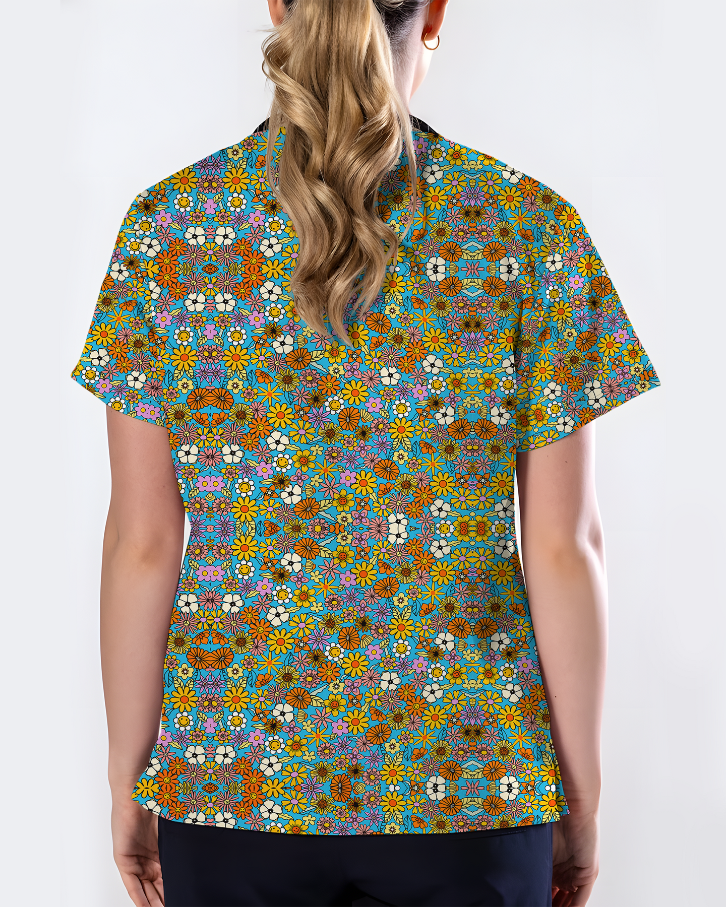 Bright Wildflower Meadow Women Scrub Top